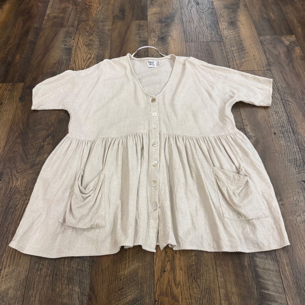 Princess Polly Cotton Babydoll Button Front Top Oatmeal Beige XS/S Cottagecore